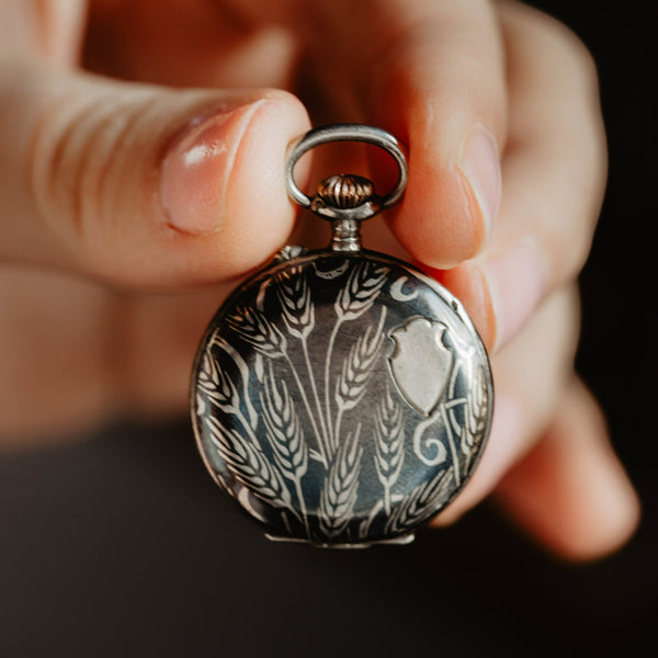 Antique Victorian Black Silver and Gold Remontoir Pocket Watch Pendant