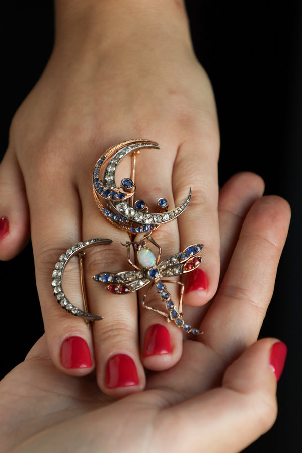Victorian Butterfly Brooch set with Opal, Sapphires and Diamonds