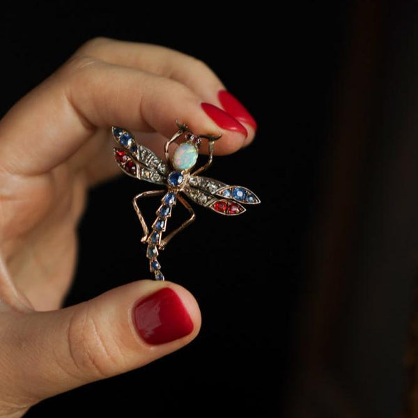Victorian Butterfly Brooch set with Opal, Sapphires and Diamonds