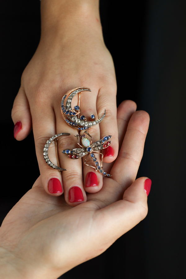 Victorian Butterfly Brooch set with Opal, Sapphires and Diamonds