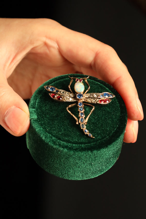 Victorian Dragonfly Brooch set with Opal, Sapphires and Diamonds