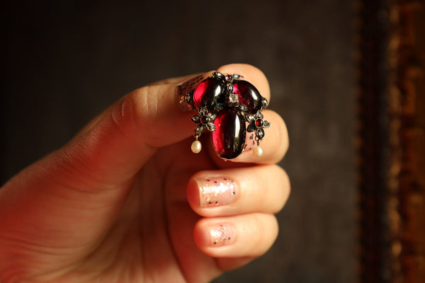 Antique Locket Pendant, Victorian Foiled Garnet Brooch