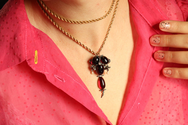 Antique Locket Pendant, Victorian Foiled Garnet Brooch