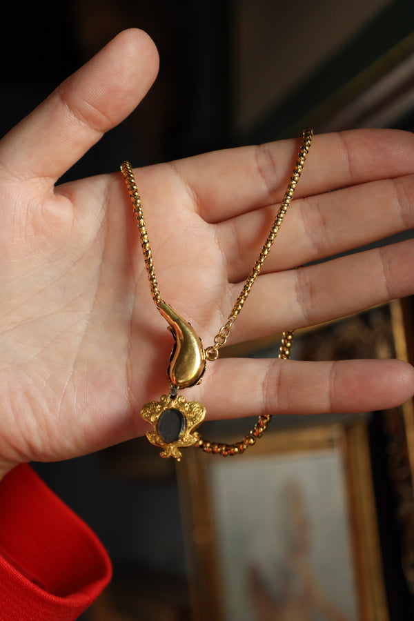 Victorian Necklace, Antique Snake Chain, Animal Enamel Jewelry