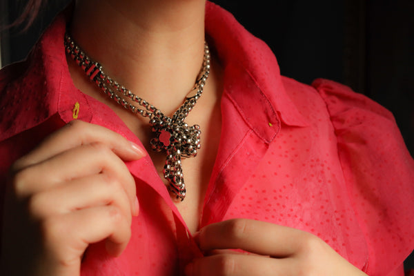 Victorian Silver Playing Cards Suits Necklace, HEAVY 135g