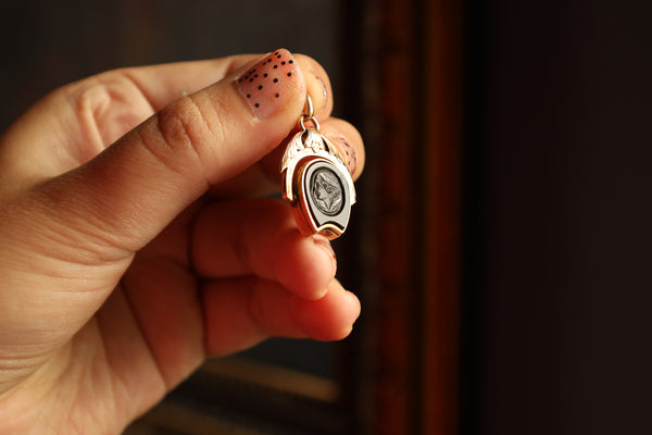 Victorian Spinner Pocket Watch Fob Swivel, Lucky Horseshoe Charm Pendant