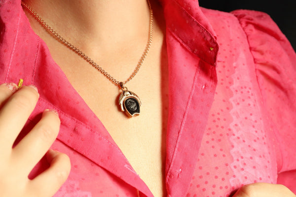 Victorian Spinner Pocket Watch Fob Swivel, Lucky Horseshoe Charm Pendant