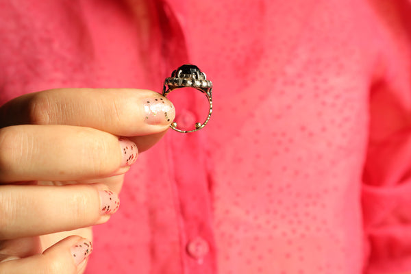 Large Vintage Garnet Ring, 14k Gold Cocktail Ring