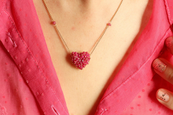 Italian Vintage 18k Gold Ruby Heart Necklace