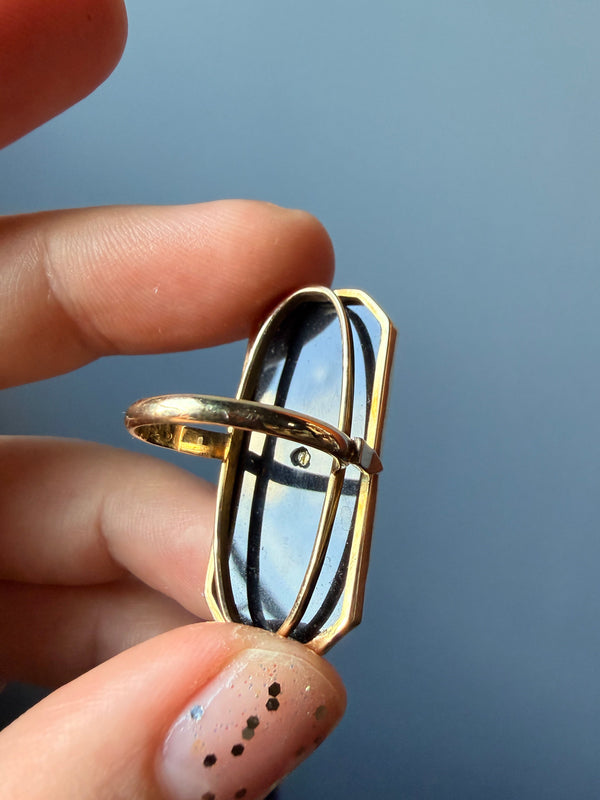 Retro Onyx and Diamond Panel Ring