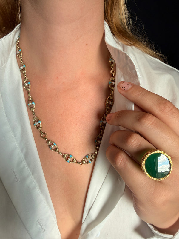 Vintage Green Chalcedony Ring: Solid 18k Gold Chrysoprase Jewelry