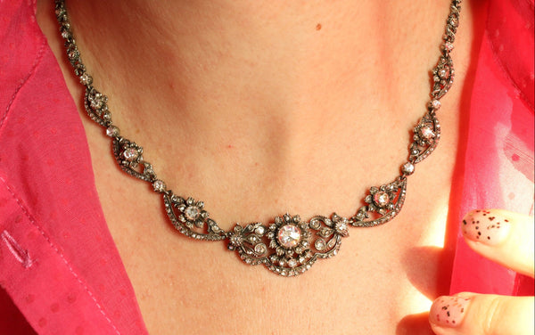 Vintage Floral Necklace with Rose Cut Diamonds