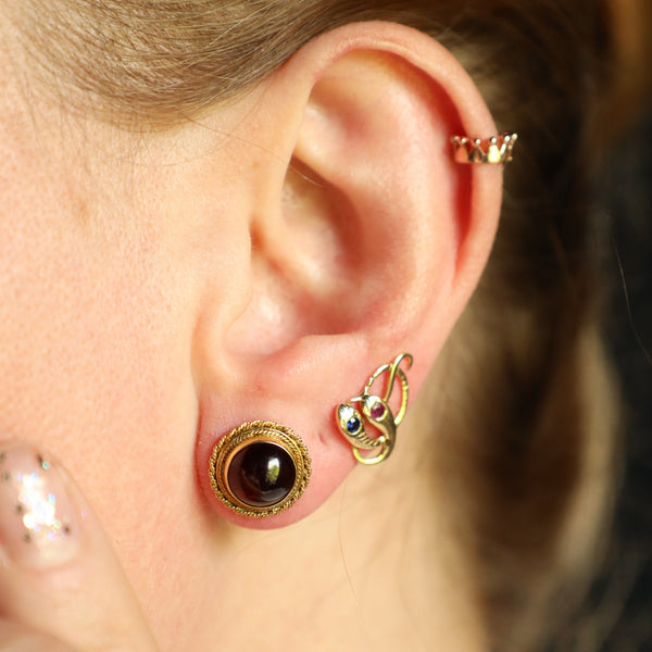 Vintage Garnet Stud Earrings: 14K Solid Gold