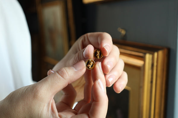 Vintage Garnet Stud Earrings: 14K Yellow Solid Gold