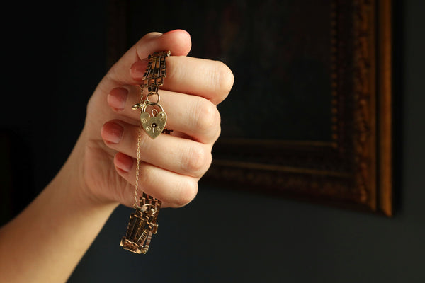 Vintage Heart Padlock Bracelet - British Vintage, Solid 9k Gold