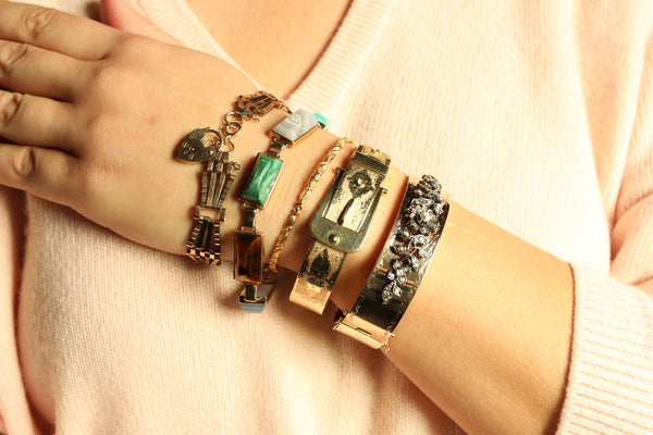 Vintage Heart Padlock Bracelet - British Vintage, Solid 9k Gold