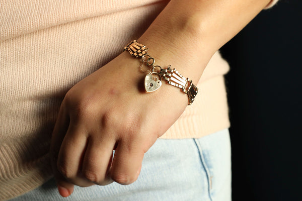 Vintage Heart Padlock Bracelet - British Vintage, Solid 9k Gold