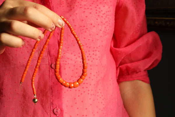 Vintage Long Natural Coral Necklace 20 Inches, Solid 14k Gold Clasp