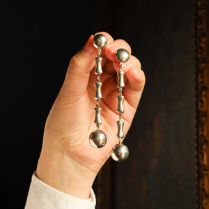 Vintage Long Silver Bone Earrings - Modern Silver