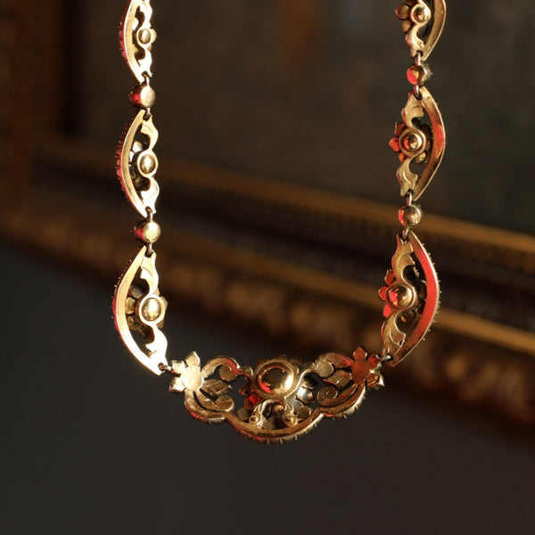 Vintage Silver Floral Necklace with Rose Cut Diamonds