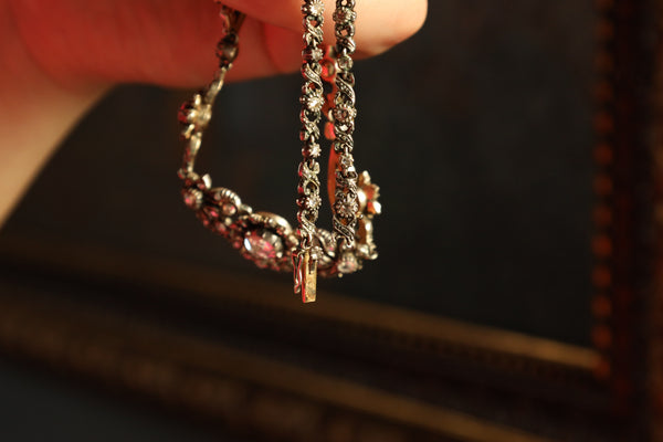 Vintage Silver Floral Necklace with Rose Cut Diamonds