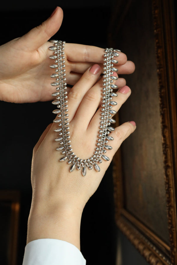 Vintage Silver Fringe Necklace, Danish 1960s Designer Jewelry - Modern Silver