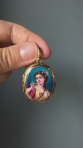 18k Antique Enamel Portrait Miniature Locket - Allegory of Spring