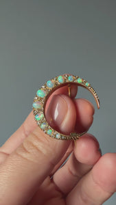Antique Crescent Moon Brooch with Australian Opal