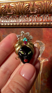 Vintage Blackmoor Brooch: 18k Gold, Natural Burma Ruby, Diamonds, Turquoise