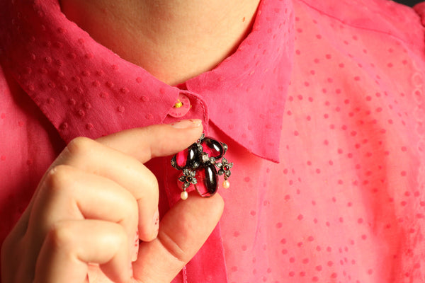 Antique Locket Pendant, Victorian Foiled Garnet Brooch