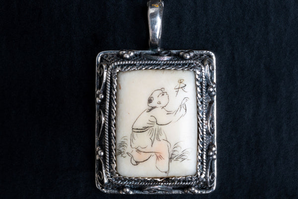 Antique Silver and Ivory Miniature Pendant - Pretty Different Shop