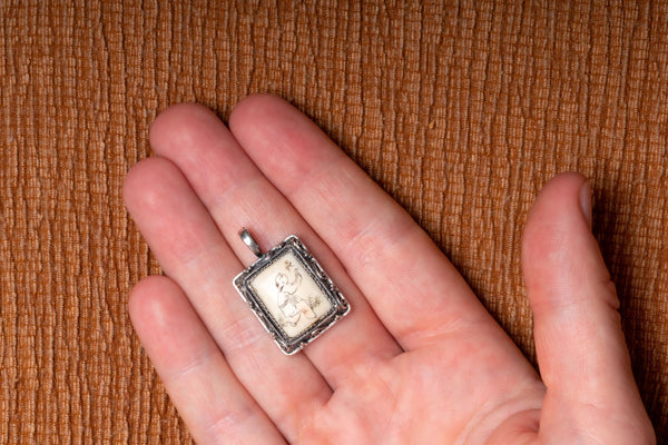 Antique Silver and Ivory Miniature Pendant - Pretty Different Shop