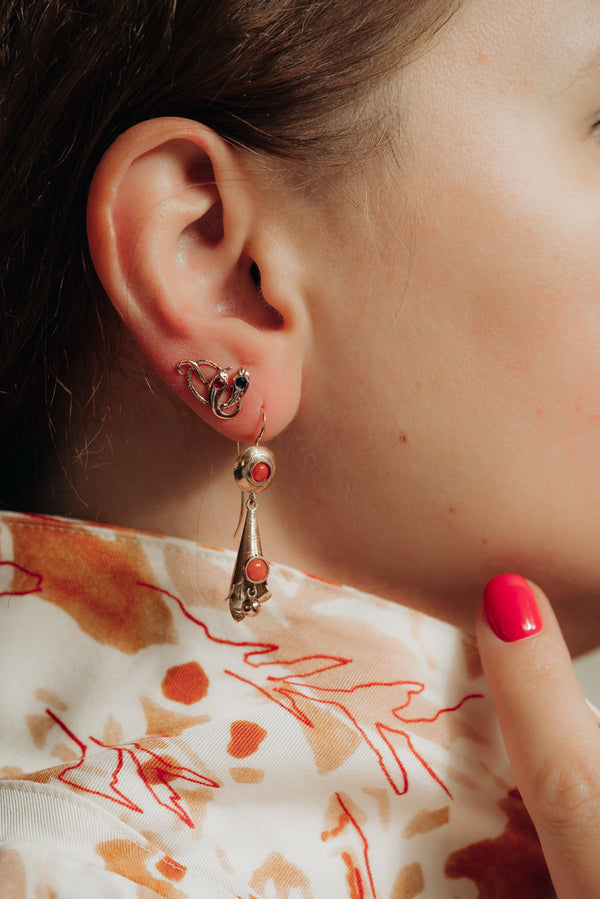 Antique Victorian Ruby Snake Studs, Antique Sapphire Double Headed Snake Earrings, Antique Rose Gold Earrings - Journey Jewellery Online Design Jewelry Shop