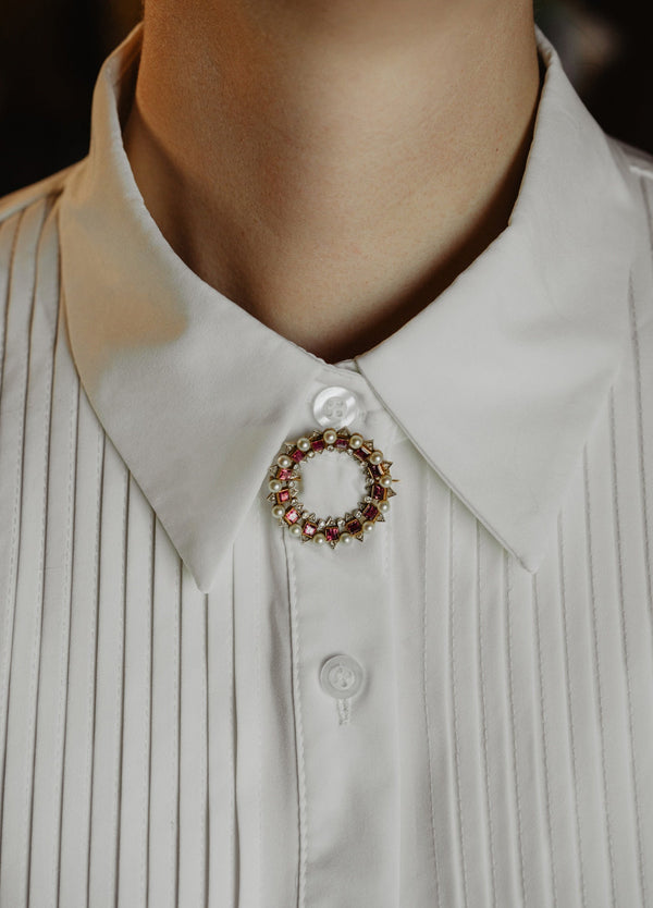 Art Deco Natural Diamond and Ruby Geometric Brooch - Pretty Different Shop