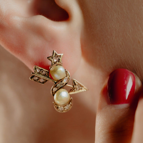 Antique Celestial Rose Cut Diamond Star Earrings - Pretty Different Shop