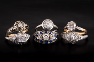 Antique Art Deco Diamond and Sapphire Engagement Ring - Pretty Different Shop