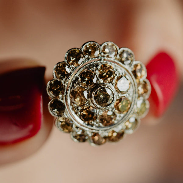 Antique Brown Diamond Cluster Engagement Ring