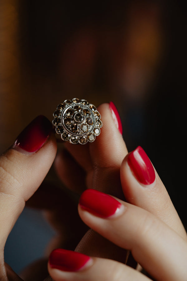 Antique Brown Diamond Cluster Engagement Ring - Pretty Different Shop