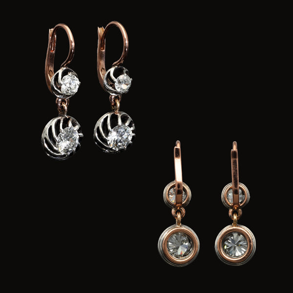 Antique 2.72 Carat Old Mine Cut Large Diamond Drop Earrings - Pretty Different Shop