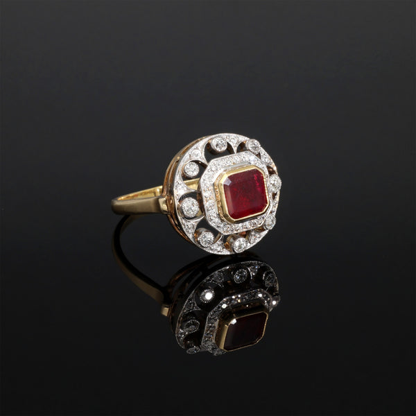Antique Edwardian Platinum Diamond and Natural Ruby Ring - Pretty Different Shop