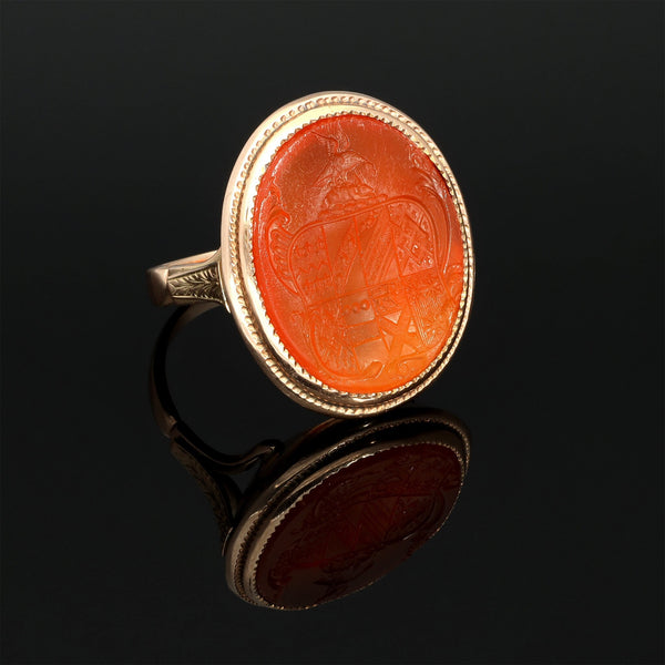 Antique Carnelian Agate Signet Herald Seal Ring - Pretty Different Shop