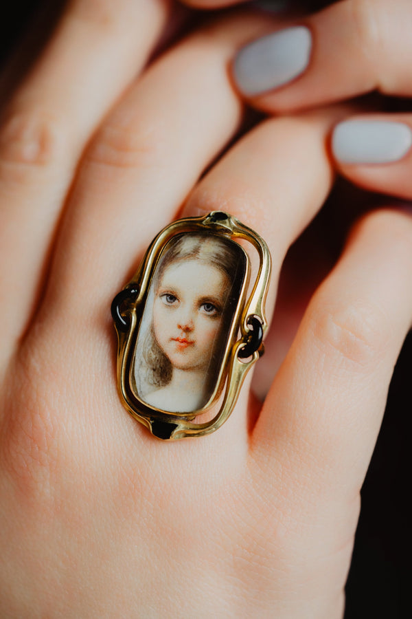Antique French Portrait Miniature Ring - Pretty Different Shop