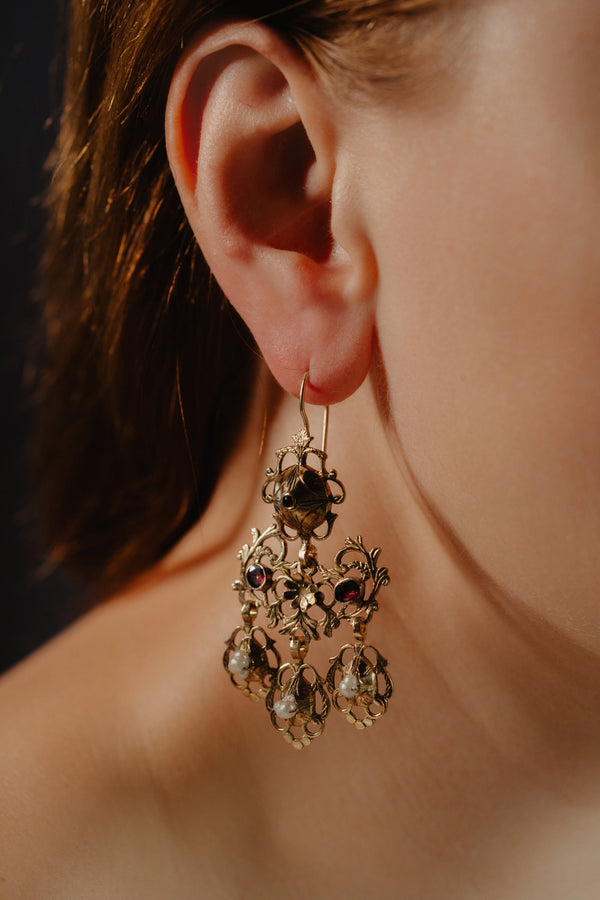 Antique Foiled Garnet Statement Girandole Earrings - Pretty Different Shop