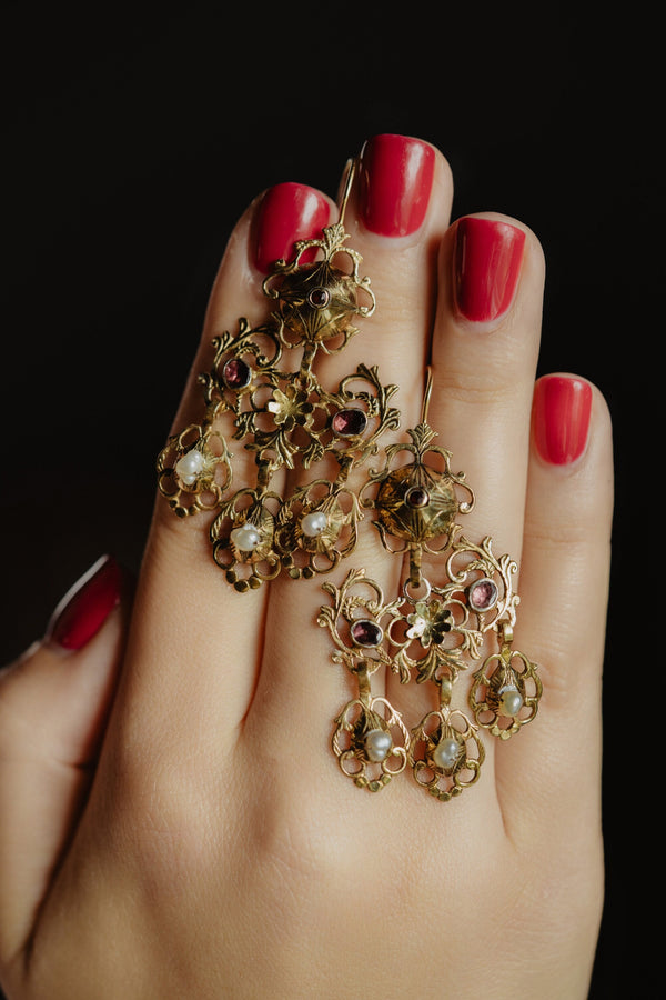 Antique Foiled Garnet Statement Girandole Earrings - Pretty Different Shop