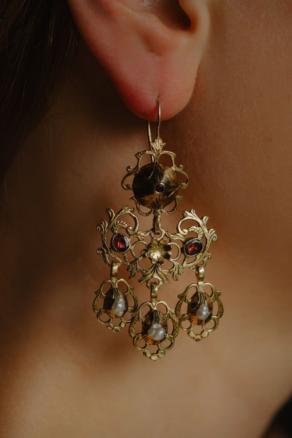 Antique Foiled Garnet Statement Girandole Earrings - Pretty Different Shop