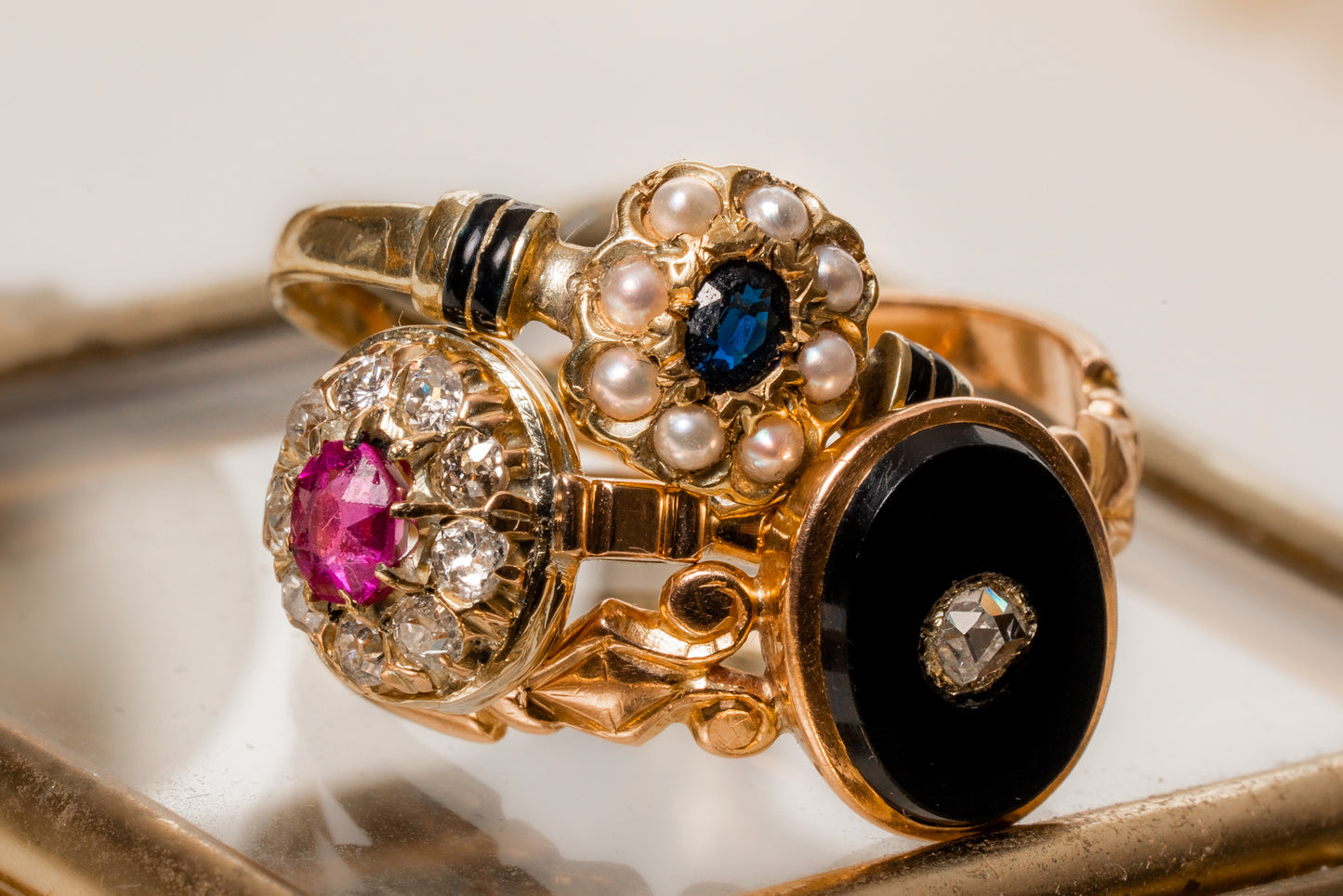 Antique French 18k Gold Sapphire and Pearl Ring - Pretty Different Shop