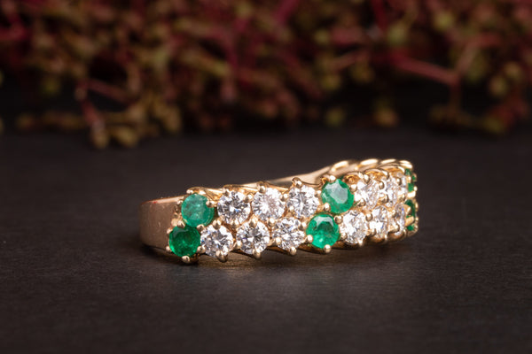 Half Eternity Vintage Diamond and Emerald Ring - Pretty Different Shop