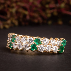Half Eternity Vintage Diamond and Emerald Ring