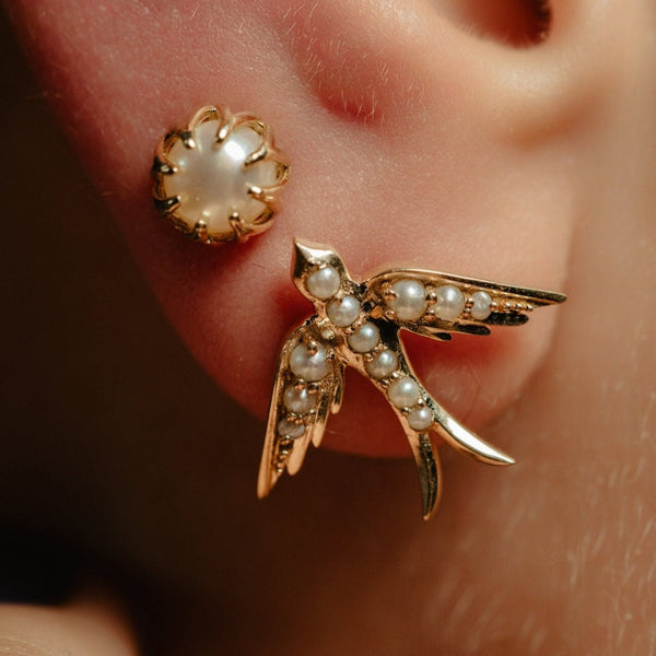 Handmade 10k Gold Pearl Stud Earrings