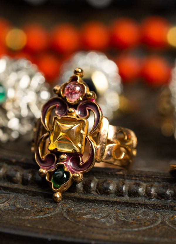 Antique Purple Enamel Tourmaline and Citrine Ring - Pretty Different Shop